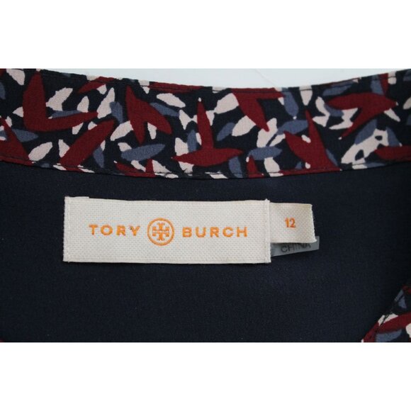 Tory Burch Pleated Silk Shirt Dress Agate Confetti Red Multi Size 12 - Picture 7 of 8